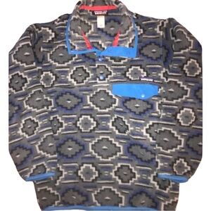 PATAGONIA Fleece Synchilla Snap-T Pullover in Gray/Blue/Black Size XS